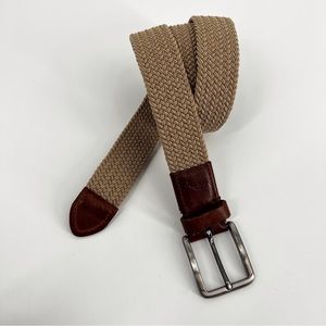 TOMMY Bahama Woven Belt Leather Trim Adjustable Cream Tan Brown‎ Size L/XL 36-42